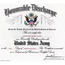 United States Army - Honorable Discharge Replacement Certificate