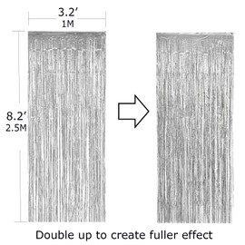Allgala 2PK 3.3x8.2 FT (1x2.5M) Metalic Tinsel Party Photo Backdrop Curtains Door Fringe Décor-Silver-BD52534