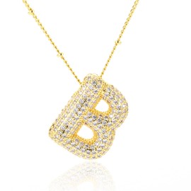 evoklo Bubble Letter Necklace Gold, Iced Out Balloons Initial Necklaces for Women Gold Statement Jewelry Fashion Necklace Teen Gifts -B Necklace