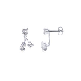 PAVOI Rhodium Plated Sterling Silver Posts Cubic Zirconia Ear Jacket Statement Earrings for Women | Marquise CZ Front & Back Stud Earring Jackets