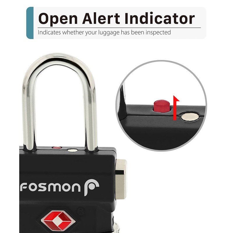 Fosmon TSA Accepted Luggage Locks, (4 Pack) Open Alert Indicator