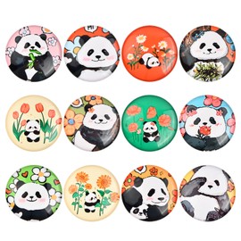 Pack of 12 Fridge Magnets, 30 mm Decorative Magnets, Cute Panda Fridge Stickers, Glass Cabochons, Glass Magnets for Magnetic Board, Fridge, Whiteboard, Kitchen