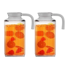 Home Essentials & Beyond Fridge Pitcher Set of 2 - 60 OZ. Glass Water Pitcher With Lid, Practical and Easy to Use, Great for Lemonade, Iced Tea, Milk, Cocktails and More Beverages