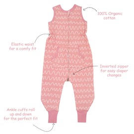 Saco de dormir para bebé, manta portátil para bebé, 100% algodón orgánico, 0.5 TOG, cierre de 2 vías, 12-24 meses, 2T, saco de dormir para niños, saco de dormir con pies de 12-24 meses, bolsa de