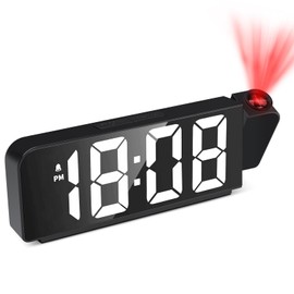 GuDoQi Reloj Despertador, Despertador Proyector LED, Proyección Giratorio de 180°, Repetición, Temperatura, Visualización de 12/24 Horas, Brillo Ajustable, Negro Blanco