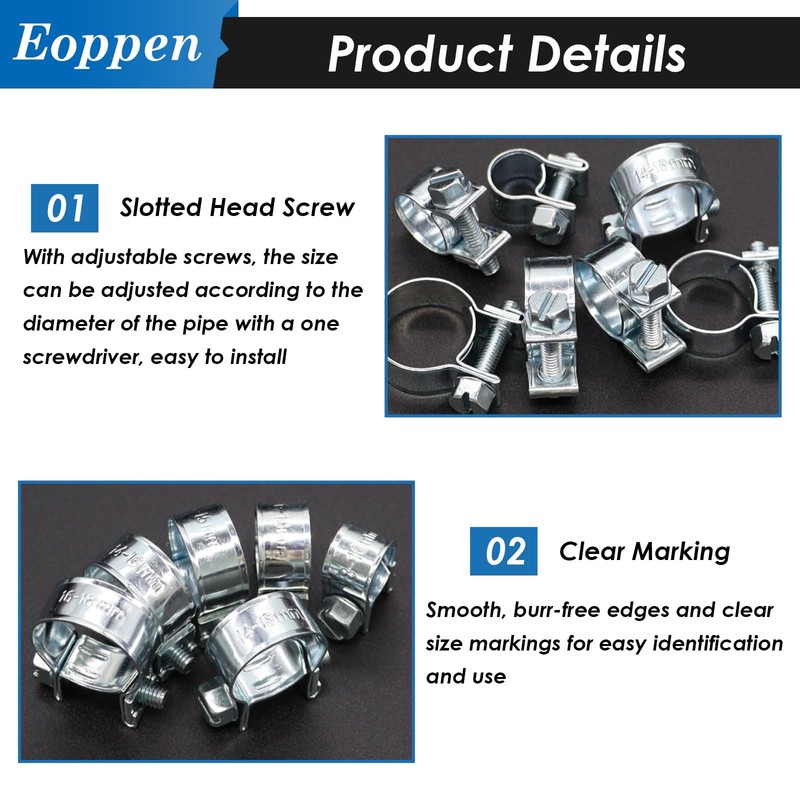 Eoppen 34Pcs 5 Sizes 8-18mm Fuel Line Clamp Assortment Kit,