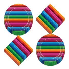 HOME & HOOPLA Fiesta Party Serape Pattern Striped Paper Dinner Plates and Lunch Napkins (Serves 16)