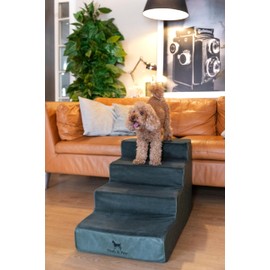 Noah & Paw Dog Stairs, Dog Ramp for Bed (17" Extra Wide) Pet Stairs for High Bed, Design to Fit Small and Large Breeds, Durable 4 Pet Steps for Couch (35 Foam Density) Leather Collection