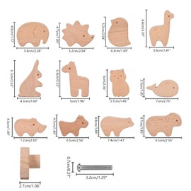 Funnytek Pack of 12 Animal Wooden Drawer Handles, Animal Shape Furniture Knobs, Children's Cupboard Knobs, Wood for Children's Room, Wooden Drawer Handle, Wooden Knobs, Cupboard Knobs with Screws