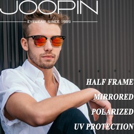 Joopin Trendy Red Club Masters Sunglasses Browline Sun Glasses Polarized UV Protection Mirrored Shades for Women Men Shady Rays (Black Red)