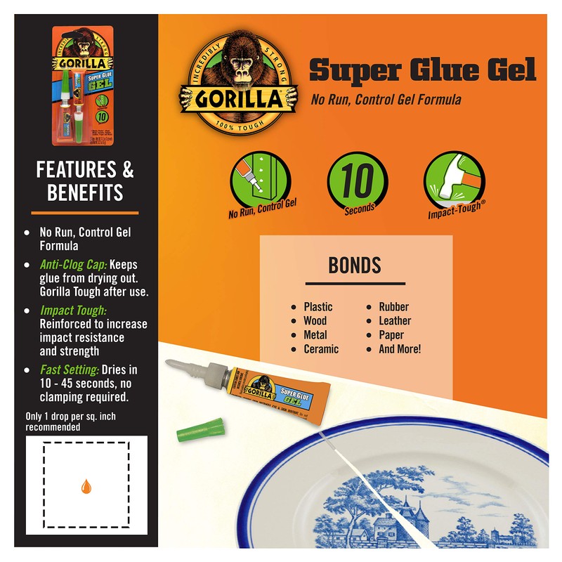 Gorilla Super Glue Gel, Clear Glue, Four 3 Gram Tubes