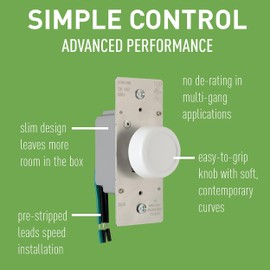 Legrand Pass & Seymour R600PWV 600W Preset Rotary Dimmer Light Switch for Incandescent and Halogen Bulbs, Single Pole, White (1 Count)