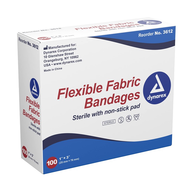 Dynarex Adhesive Fabric Bandage, 1 Inches X 3 Inches Sterile,