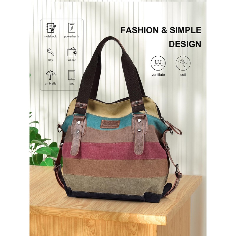 Women's Canvas Handbag Rainbow Design Tote Bag Large Capacity Shoulder