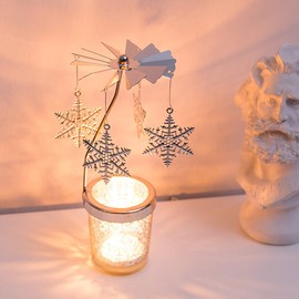 Portavelas de Navidad, candelabro giratorio, portavelas de cristal dorado con luz de estrella, restaurante, boda, Navidad, Acción de Gracias, boda, aniversario, decoración de mesa (copo de nieve)