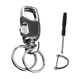 [Meltryllis] Key Chain Car Waist Buckle Double Ring Convenient Design Multifunctional Key Holder Perfect for Car, Bicycle, House Keys, Black