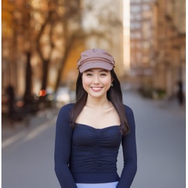 Funky Junque Fishermans Hat for Women, Greek Fisherman Fiddler Bakerboy Cap, Cotton Newsboy Cap - Brown