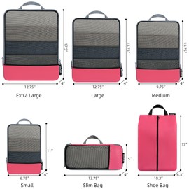 BAGAIL Juego de 4 cubos de compresión, accesorios de viaje, organizadores de embalaje expandibles, 6-Coral, Media malla