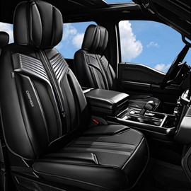 CAR PASS Nappa Leather Seat Covers 5 Cushioned 3D Sponge Support, Waterproof Luxury Car Seat Covers Full Set, XL-L-M Size Universal Fit for SUV Pick-up Trucks Full Coverage (Black and Charcoal)