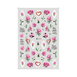 Rose Daisy Heart Love Flower Nail Sticker Geometric Stripes Line Leopard Print B111 Nail Wraps Art Stickers Manicure Supplies for Women for Home Nails Full Long Lasting Easy Apply and Remove