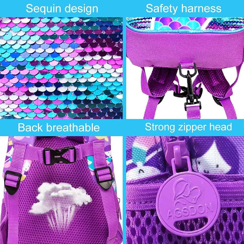 Backpack Leash, 9.5" Toddlers Mermaid Safety Leashes Bookbag for Girls
