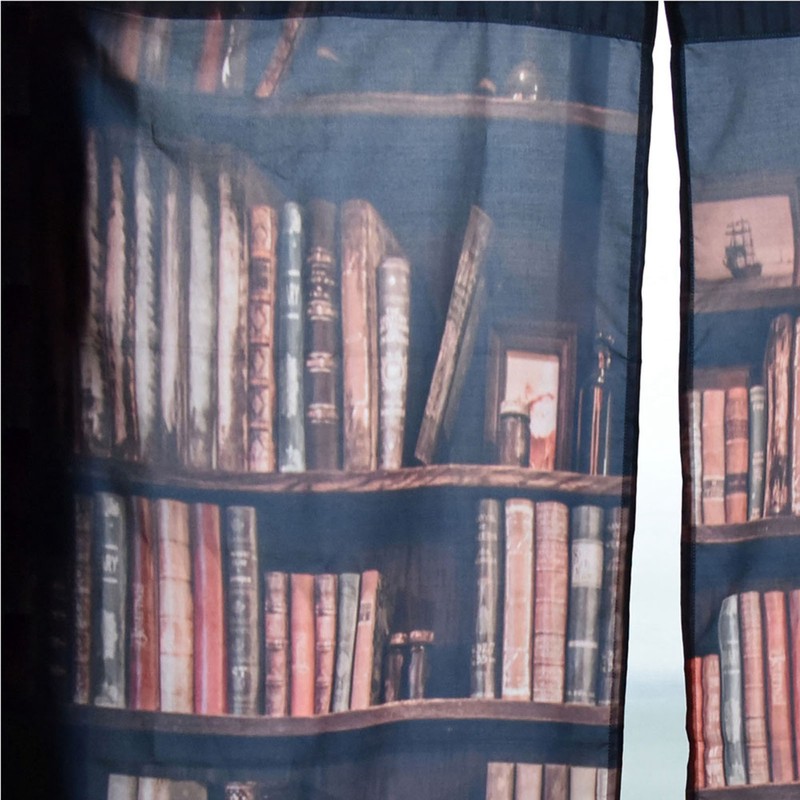 Living Room Curtains 3D Bookcase Printed Shading Curtains Bedroom Drapes