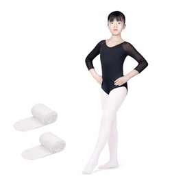 NEWCHAO Girls Dance Ballet Tights Footed Student Training Tights for Children Adults White Pink XS-L