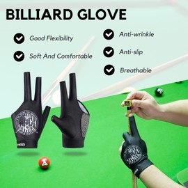 CybGene Billiard Pool Gloves for Left Hand 3 Finger, Quick-Dry Breathable, Shooters Snooker Cue Sport Glove Popular Sizes - Badge - L