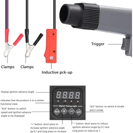 Digital Automotive Timing Light with Tachometer – 12V Ignition Timing Gun with Advance Angle 0–90° BTDC, RPM Display, Xenon Strobe, Inductive Clamp – for Car, Motorcycle, Boat, 2/4-Stroke Engines