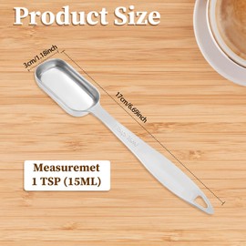 1 Tablespoon Stainless Steel Single Measuring Spoon (15 mL | 3 TSP | 1 Tbsp | 15 cc | 1/2 oz) Long Handle Rectangular Individual Measuring Spoons