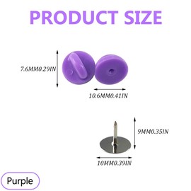 Hocansen 200 Pcs/100 Set Rubber Pin Backs 10mm Pin Safety Keeper with Metal Blank Pins,Pin Cap for Lapel Pins Brooches Ties Hats Badges Replacement (Purple)