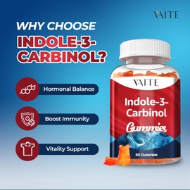 Indole 3 Carbinol 400mg Gummy Supplement – Indole-3-Carbinol for Hormonal Balance & Antioxidant Support, 60 Vegan Chewables for Men and Women, Non-GMO, Gluten-Free, Wellness Products