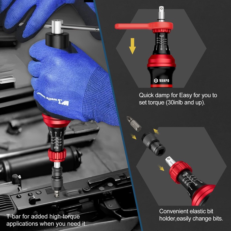VANPO Torque Screwdriver Set 10–60 in-lb, 99-Piece Precision Torque Driver