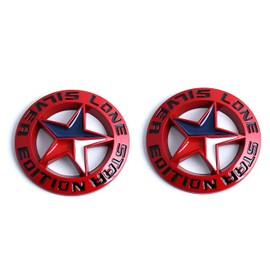 Pair Set Lone Star Silver Edition Texas Metal Badge Emblem Nameplate Universal Stick On Fits Car Auto Truck Pickup (Red Black)