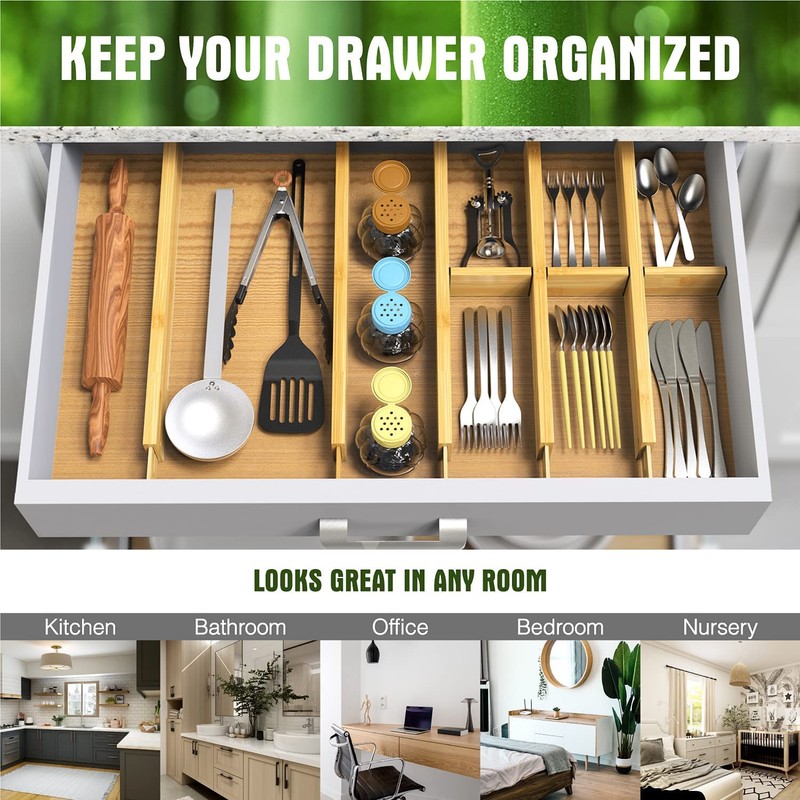 ANTOWIN Bamboo Drawer Dividers Organizers, Drawer Separators Splitter,13-17 inches Long