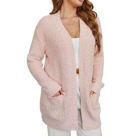 Snuggle Sac Cardigan Sweaters for Women with Pocket Trendy Casual Long Sleeve Tops Open Front Fall Winter Coats (Small, Soft Pink)