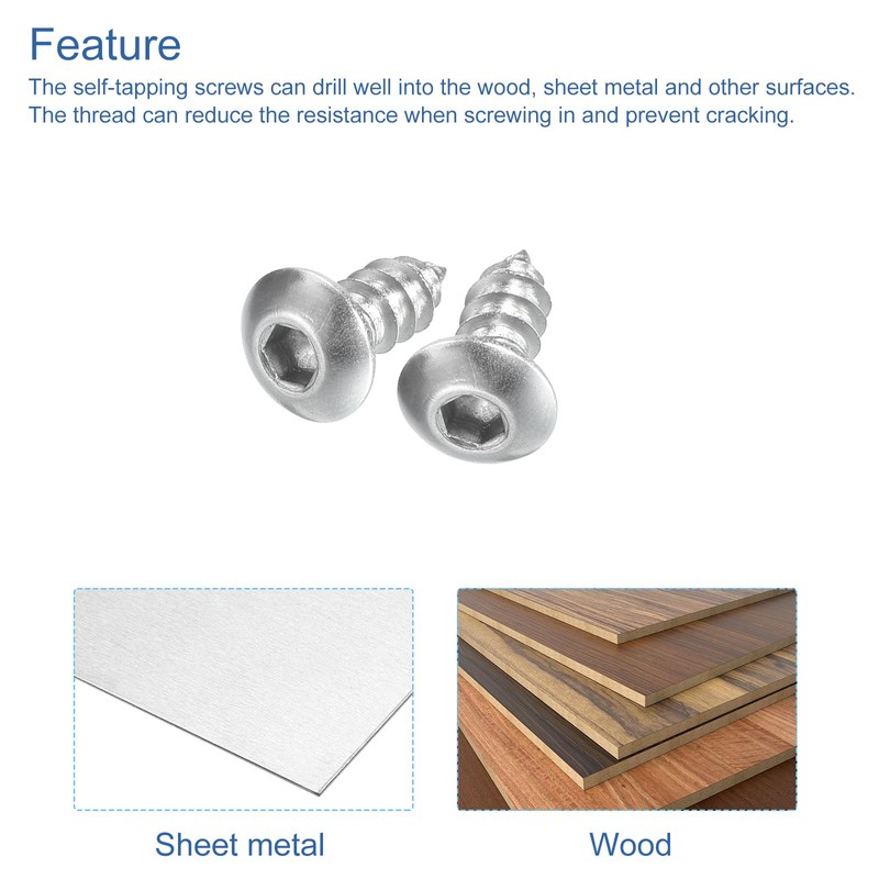 sourcing map Hex Socket Self Tapping Screws, M4 x 10mm