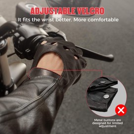 KEMIMOTO Fingerless Sheepskin Leather Motorcycle Gloves, Half Finger Riding and Driving Gloves for Men and Women X-Large