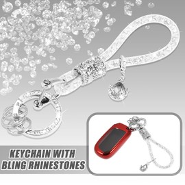 X AUTOHAUX Faux Crystal Keychain Ring Key Fob with Bling Rhinestone Silver Tone
