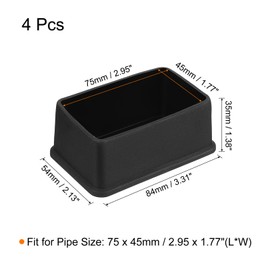sourcing map 4Pcs PVC Square Chair Leg Caps, 75mm x 45mm OD Black Furniture Feet Pads Table Foot Cover Caps Floor Protectors for Patio Table Cabinet Bed Furniture
