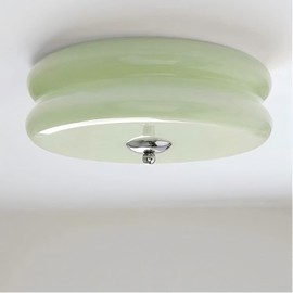 FCTWAKS 16 Inch Mid Century Modern Flush Mount Ceiling Light, Milk Green Glass, 3CCT Selectable, Dimmable, Large Vintage Ceiling Light Fixture for Bedroom, Hallway, Entryway, 30W Led, ETL Listed