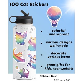 100 Pcs Cute Cat Stickers for Kids, Kawaii Stickers Cat Decor Cat Party Favors for Girls Boys Women Men, Waterproof Stickers for Water Bottle Laptop Scrapbook, Starry Sky Cat Themed Stickers Pack