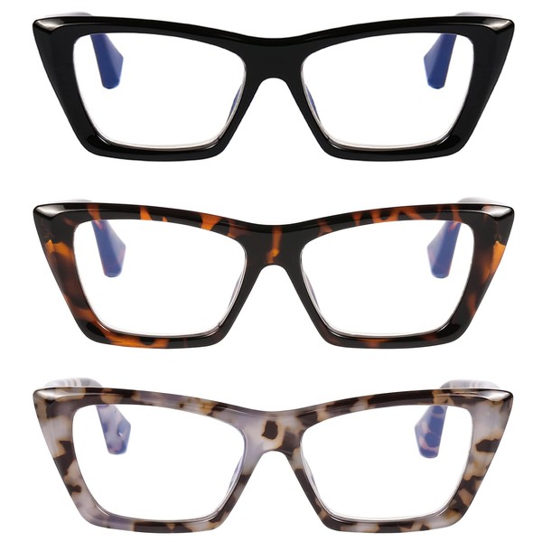 DOOViC 3 Pack Fashion Reading Glasses for Women Trendy Cat