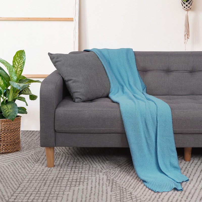 PiccoCasa 100% Cotton Knit Throw Blanket,Solid Lightweight Decorative Throws and