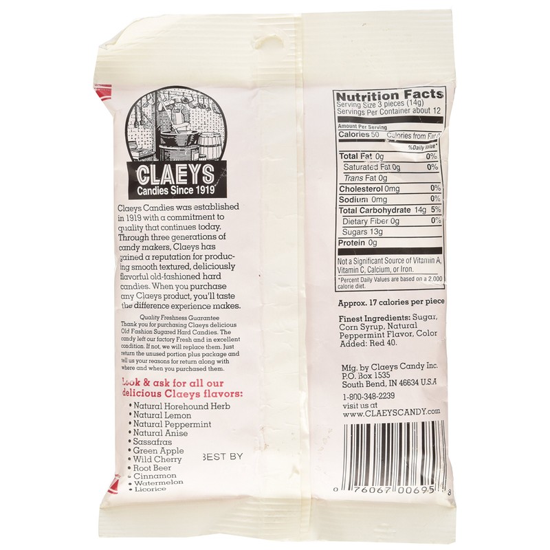 Claey's, Old Fashioned Hard Candy Peppermint, 6 Ounce Bag