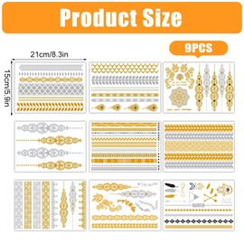 80+ Patterns Gold Festival Tattoos, Metallic Tattoo, Waterproof, Temporary Tattoos Adult Long-Lasting, Arm Tattoo, Festival Accessories Gadget
