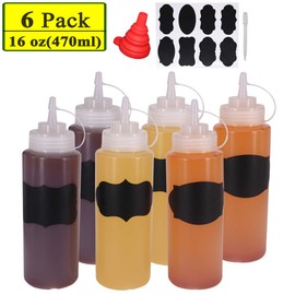 Belinlen 6 Pack 16 oz Plastic Squeeze Squirt Condiment Bottles with Twist On Cap Lids Perfect for Condiments, Oil, Icing,Liquids and Crafts, Set of 6 with Extra 8 Chalk Labels and 1 Pen