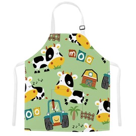 TRYTUTRY Parent-child Aprons with Pocket, Cute Matching Aprons for Children and Adults, Adjustable Neck Buckle, Parent Child Aprons for Artists, Boss, Baking, Cooking, Cow