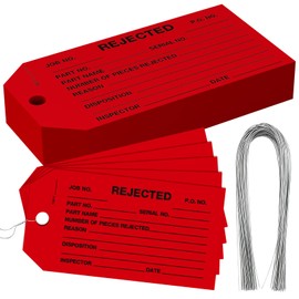 100 Pack Rejected Tags with Wire - Red Defective Product Inspection Tags, Cardstock 4-3/4" x 2-3/8" for Manufacturing Quality Checks
