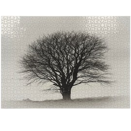 Ambesonne Black and White Jigsaw Puzzle for Adults, Lonely Tree in Field with Many Leafless Branches Countryside Vintage, Heirloom-Quality Fun Activity Durable Cardboard, 1000 pcs, Ivory Dark Grey